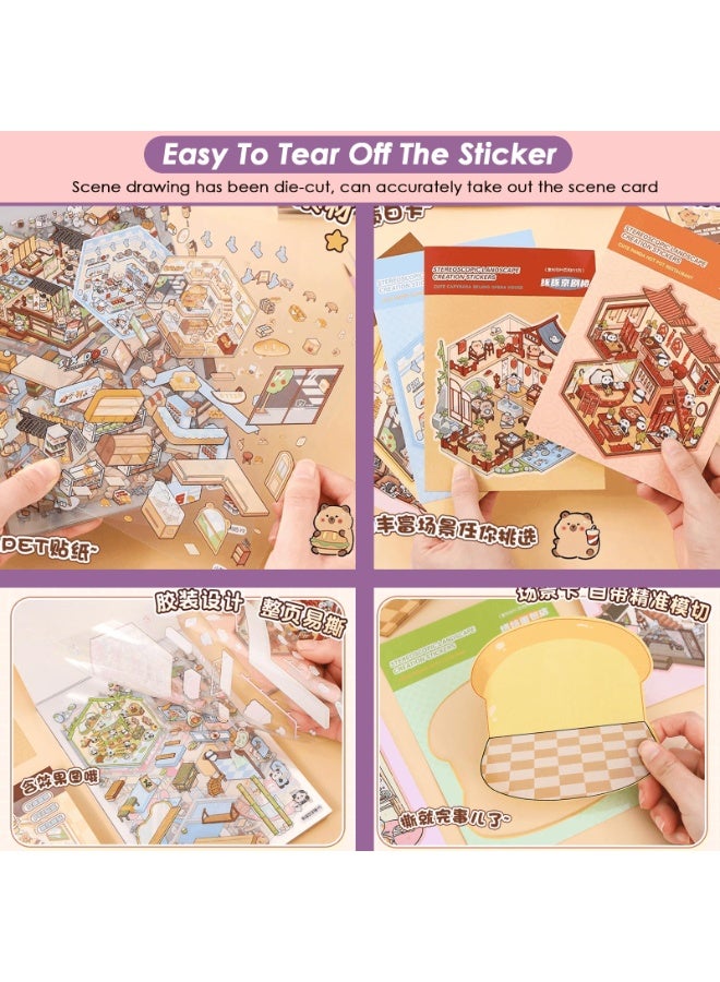 دايتويز مجموعة ملصقات ثلاثية الأبعاد مكونة من 20 قطعة، ملصقات مناظر طبيعية علاجية للكبار، كتاب ملصقات ثلاثية الأبعاد لمنزل متساوي القياس نابض بالحياة، ملصقات كرتونية لطيفة وممتعة، مشاهد مصغرة لتخفيف التوتر - Image 5